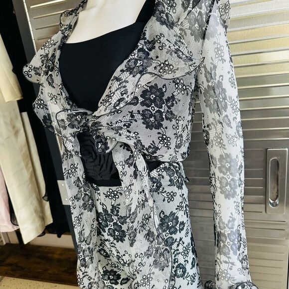 Jiki Monte Carlo France Vintage Chiffon Silk Slit Bell Bottom Pants & Tie Blouse - Picture 3 of 16